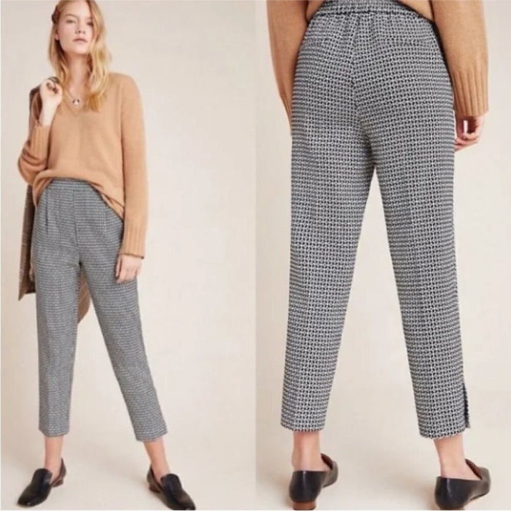 BY ANTHROPOLOGIE | Larkin Black/White Jacquard Tapered Pants Women’s Size Small